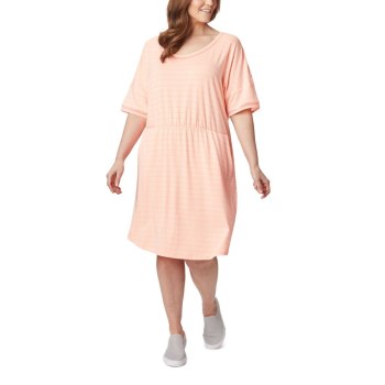 Columbia PFG Slack Water Knit Plus Size, Vestidos Rosas Rayas Para Mujer | 569431-JDQ